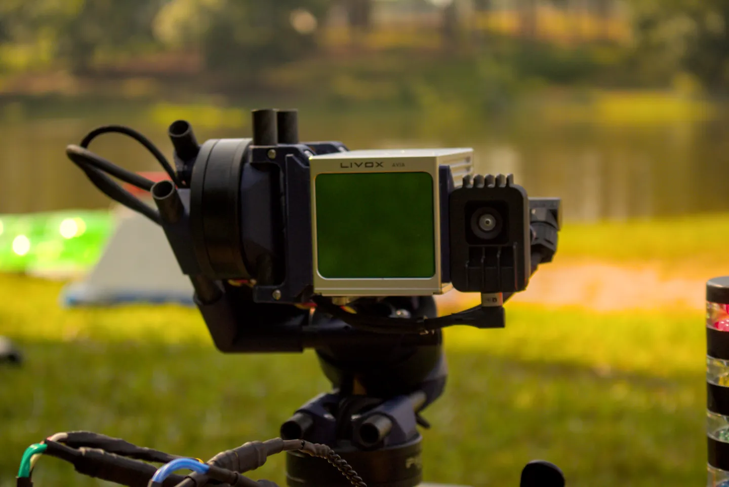 The three-axis sensor gimbal carrying the LiDAR and camera