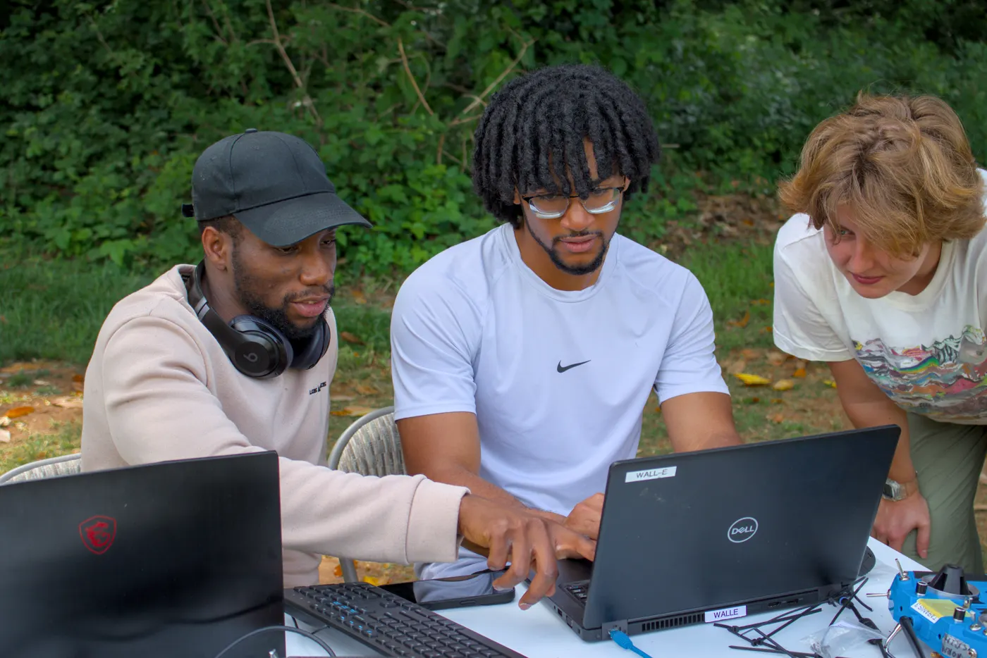 Team members at the field ground station